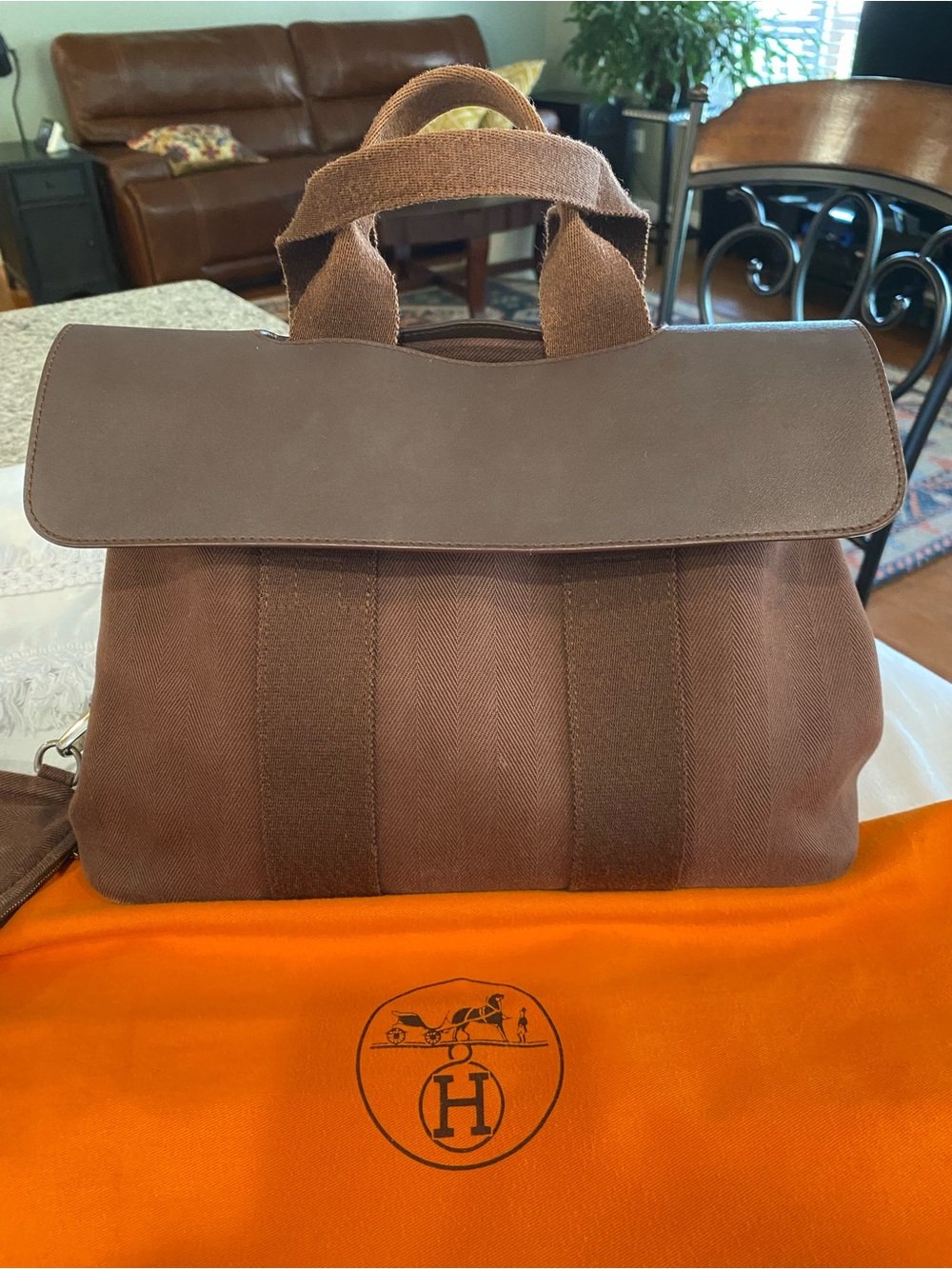 Hermes Valparaiso brown canvas and leather handbag